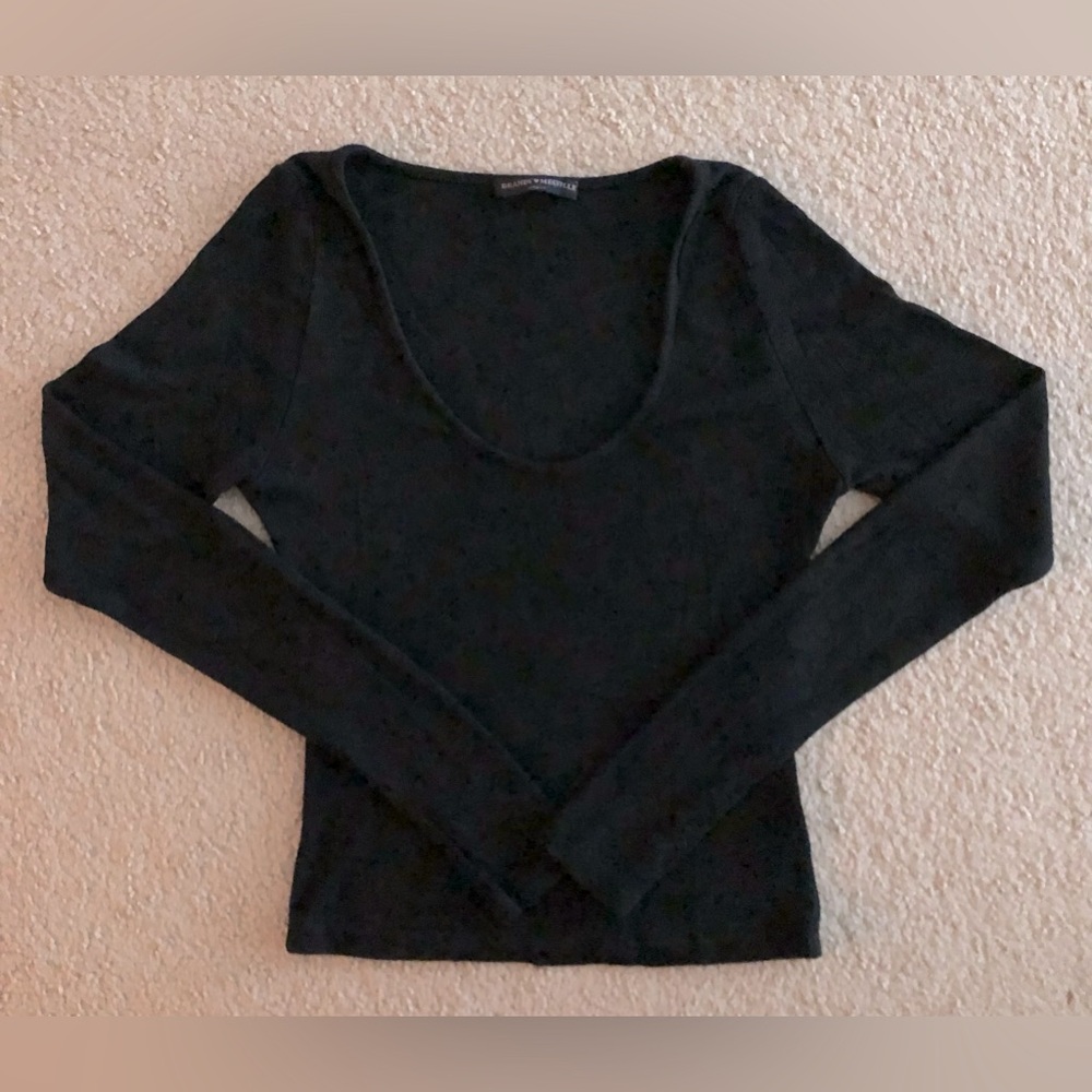 Brandy Melville Cropped Fitted Long Sleeve V-Neck Top